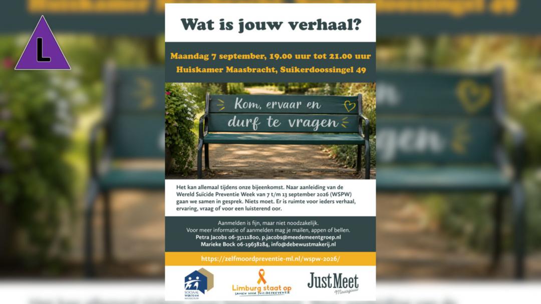 Themabijeenkomst 'Wat is jouw verhaal? ' tijdens Suïcide Preventie Week in Maasbracht